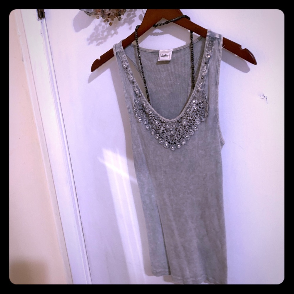 Vintage style elegant bluish gray tank top.